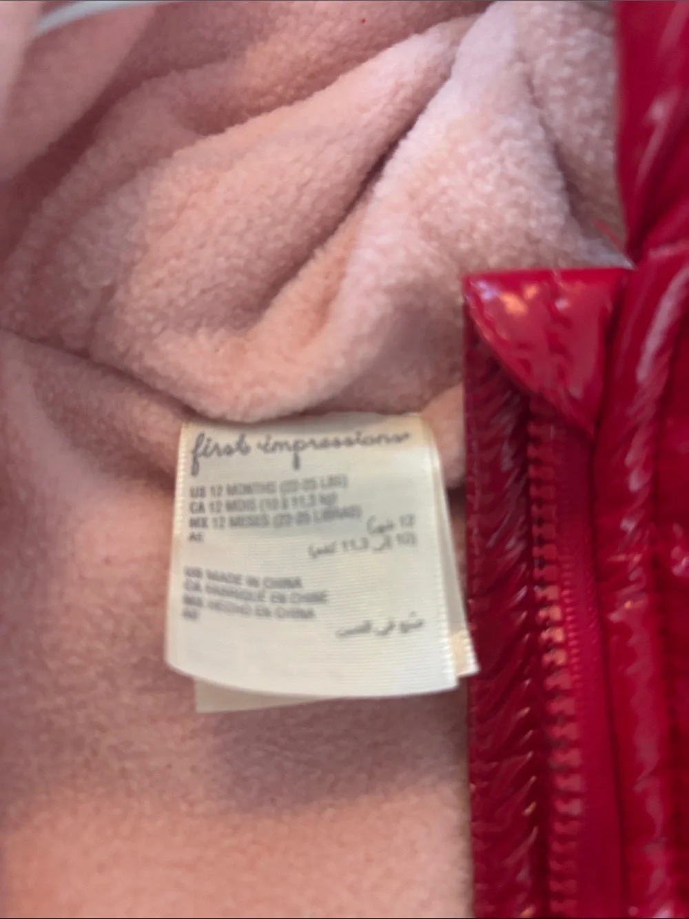 NWOT First Impressions Shiny Red Hooded Puffer Coat